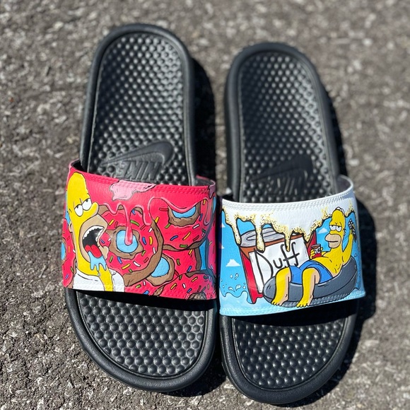 NEW hand painted Homer Simpson Nike Slides - Picture 1 of 3